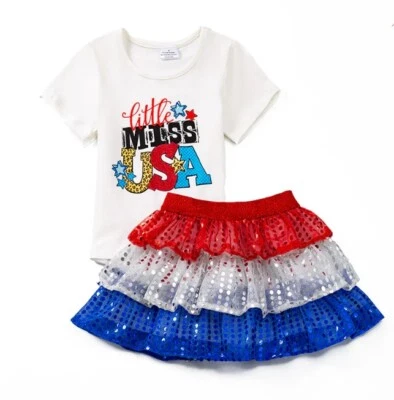 NEW 4th of July Little Miss USA Girls Patriotic Boutique Tutu Skirt Outfit - Image 1 of 4