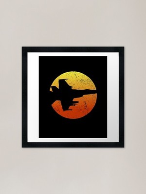 F-18 Hornet Silhouette Retro Sonnenuntergang gerahmtes Wandbild Poster Leinwanddruck Bild