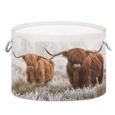 Scottish Highland Cow Laundry Hamper Basket with Handles,Cotton Rope Woven St...