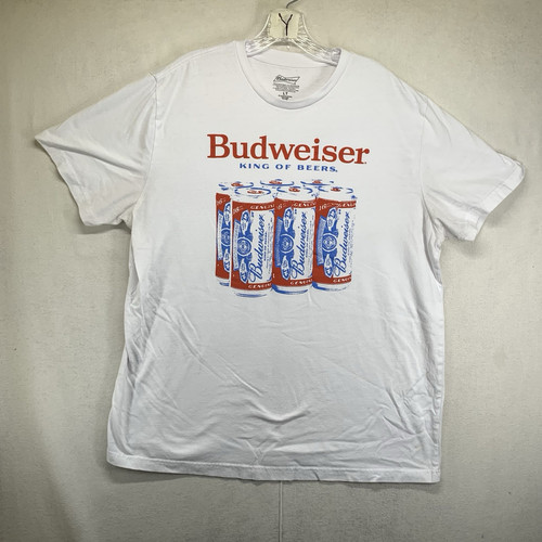 Budweiser Beer Bud 6 Pack Classic Logo White Men's Retro T-Shirt Large Tall LT