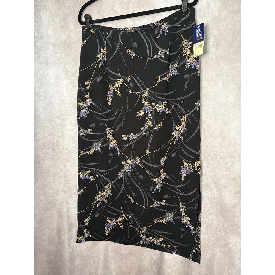 全新带标签复古 90 年代 Hillard Hanson 花卉裙女式 XL 黑色 Midi — 第 3/4 张图片