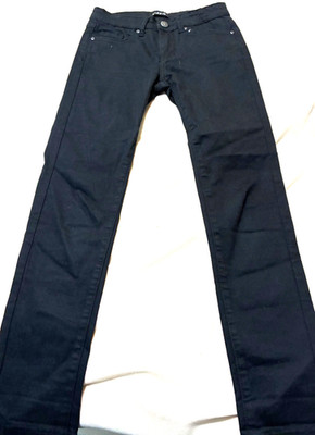 Kidpik Girl's long slim black cotton blend pants Front zip and side pockets 10
