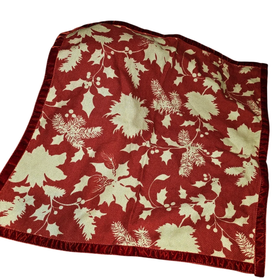 Tovaglioli da tavola LAUREN RALPH LAUREN 4 pezzi marrone Natale bordo velluto agrifoglio - Immagine 2 di 4