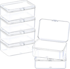 6 Pack Small Plastic Storage Containers with Hinged Lids, Rectangle Clear Plasti