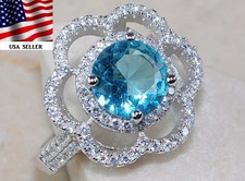 3CT Aquamarine  White Topaz 925 Solid Sterling Silver Ring Jewelry Sz 6 GB1-4