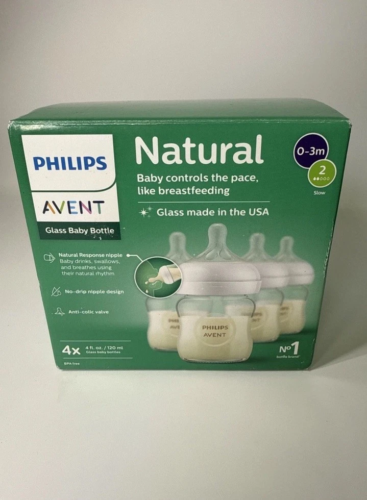 Philips Avent Natural Response Newborn 4 Glass Baby Bottles 4 oz Each Open Box