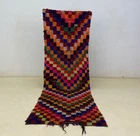 Moroccan Handmade Tribal Cotton Rug 2'2x7'4 Checkered Berber Hallway Vintage Rug