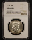1954 Franklin Half Dollar - 50c NGC MS66 FBL - Full Bell Lines - Nice Coin!