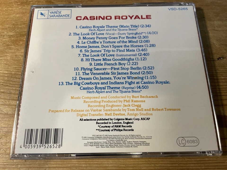 CASINO ROYALE (Burt Bacharach) OOP 1967/1990 Varese Soundtrack Score CD EX - Image 2 of 2