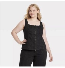 Universal Thread Women's Slim Fit Denim Corset Zip Up Top Black Y2k Size 6 Small