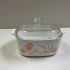 Pre Owned VTG Corning Ware Pyrex PEACH FLORAL Casserole Dish A-5-B USA P-12-C