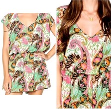 Show Me Your Mumu Romper Women Large Green Pink Paisley Palace Rowdy Romper