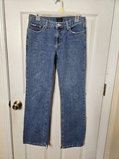 Tommy Jeans Hilfiger Juniors Boot Sz 7x31 Blue Denim Hi Waist Block Logo Jeans