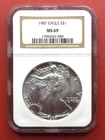 1987 $1 American Silver Eagle NGC MS69