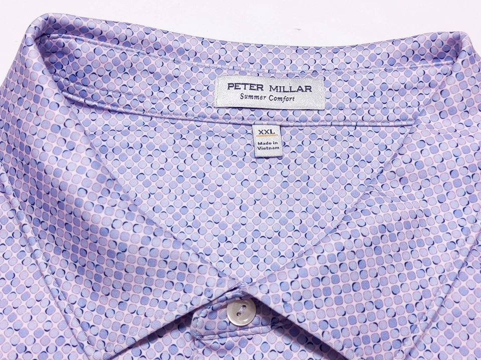Polo PETER MILLAR Summer Comfort púrpura azul lunares por todas partes AOP XXL 2XL Foto 3 de 4