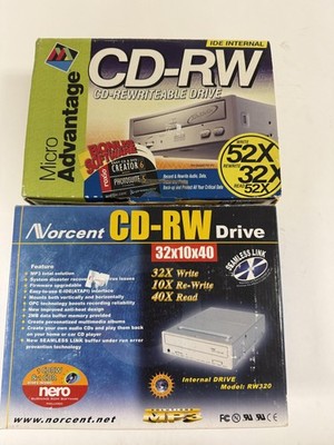 Vintage Lot 2 IDE CD-RW Drives Micro Advantage 52x32x52, Norcent RW320 32x10x40