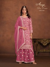 Pink Faux Georgette Heavy Embroidered Sharara Suit with Dupatta  Wedding Festiv