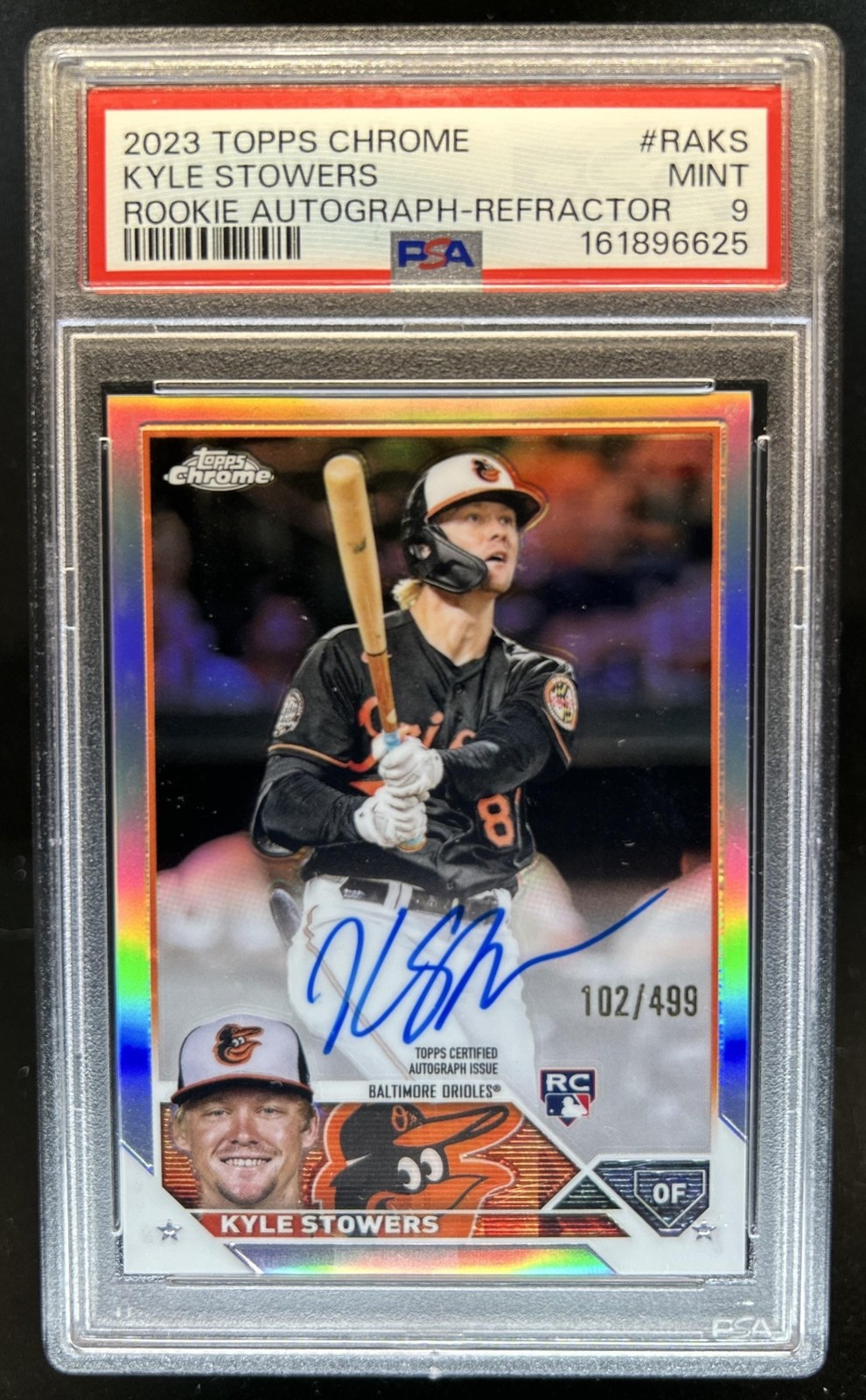 2023 Topps Chrome Kyle Stowers Rookie Auto Refractor RC #/499 Orioles PSA 9