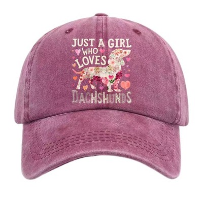 Just A Girl Who Loves Dachshunds Washed Baseball Cap, Floral Dog Hat Unisex