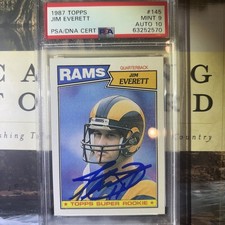 1987 RAMS Jim Everett signed ROOKIE card Topps #145 PSA 9 AUTO 10 RC. rookie card picture