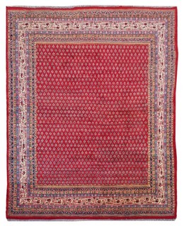 Rare Hand Knotted Vintage Sultanabad Badam Gul Mir Wool Area Rug 9 x 6 Ft