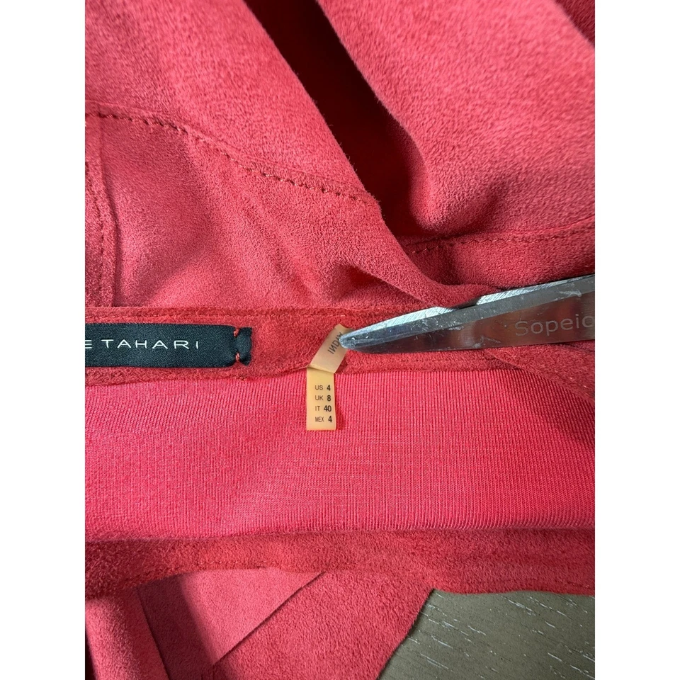 Saia Midi Feminina Elie Tahari Camurça Patchwork 4 Bainha Assimétrica Vermelha Coral - Imagem 4 de 4