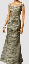 NWT, Alex Evening Fitted Gown, Off Shoulder, w Lace, Taupe Color, Size 12