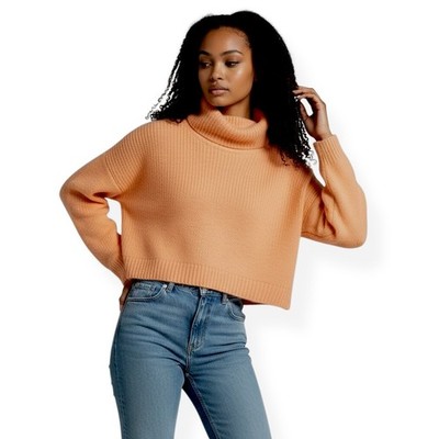 Cloud Chaser Women's June Cropped Sweater M Light Orange Sorbet Peach Pastel
