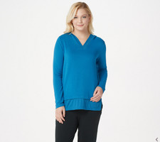 Cuddl Duds Ultra Soft Comfort Hooded Tunic w/Rib Detail-Blue Sapphire-Small