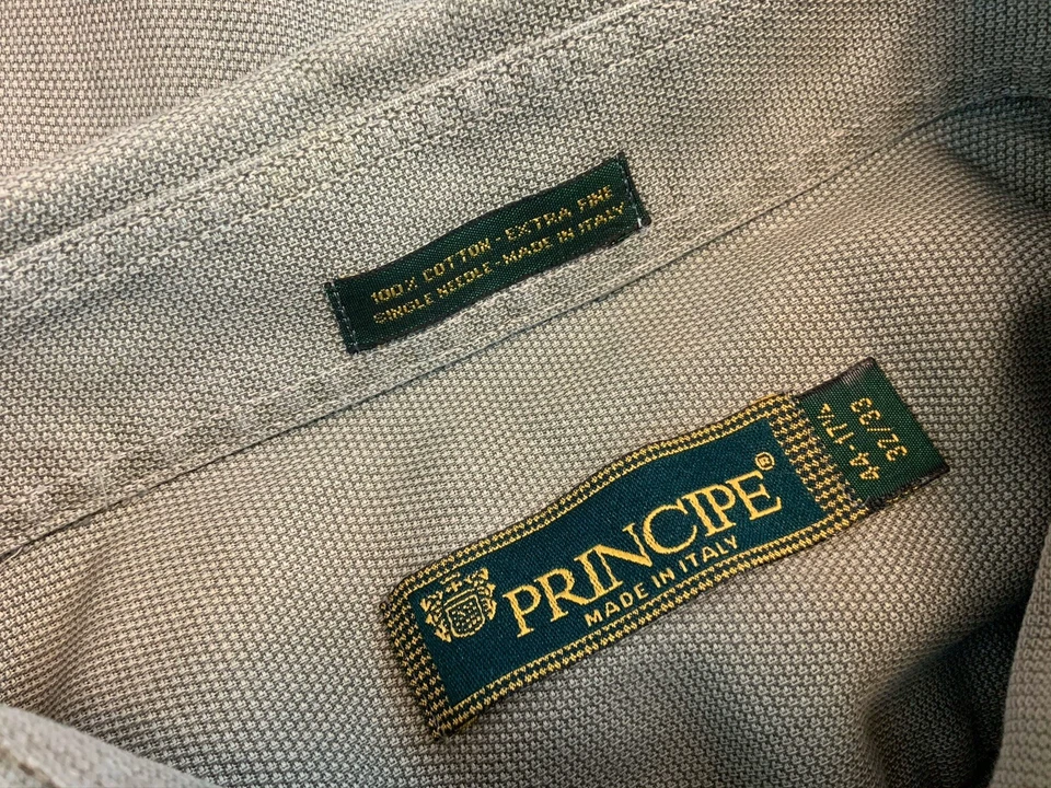 Principe Shirt 17.5 33 Olive Green 100% Cotton Made in Italy EUC YGI C0-623 - Image 4 of 4