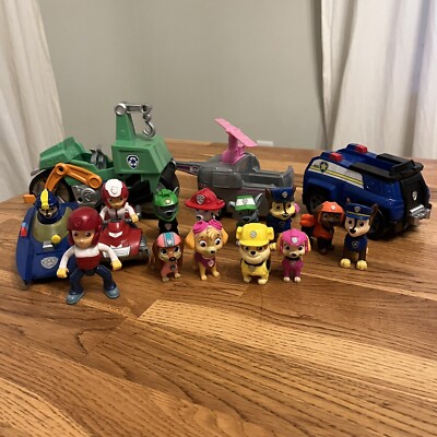 PAW PATROL Toy Lot 16 Vehicle Figures Chase Marshall Rubble Skye Zuma Rocky