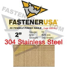 2" 16 Gauge 304 Stainless Steel Straight Finish Nails 2 Inch 16 ga (625 ct)