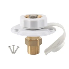 White RV CITY WATER FILL Inlet flange BRASS w/Check Valve For Trailer Marine
