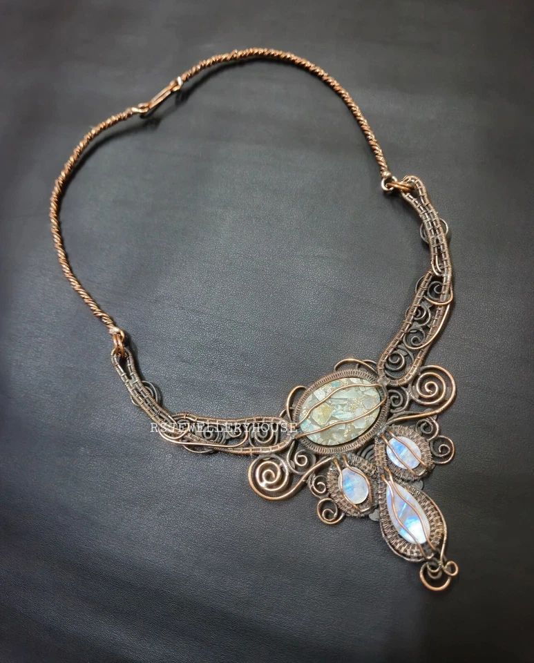 Collar Amazonita Cobre Alambre Envuelto Collar Regalo Ajustable Collar Foto 4 de 4