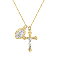 Rnivida 925 Sterling Silver Crucifix Cross and Miraculous Medal Pendant Neckl...