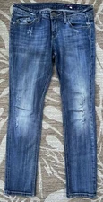 Vigoss Jeans Women's Juniors Size 7 Medium Faded Wash Distressed Mid Rise Denim