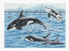 Orca Killer Whales Pod handpainted 18 mesh Needlepoint Canvas Needle Crossings