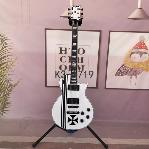 James Hetfield Iron Cross White Electric Guitar HH Pickups Celluloid Bound Solid