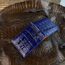 RFID Blocking Real Crocodile Navy Blue Leather Bifold Wallet Men's Skin Wallet