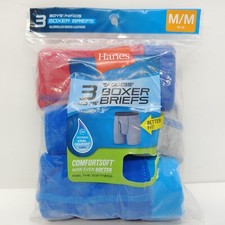 Hanes Boys 3 Pack Tagless Boxer Briefs Size M 10-12 Blue Red Striped Gray