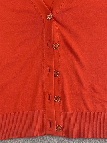 Tory Burch Womens Orange Cotton Cardigan Size S Small EXC Ceramic Logo Buttons - Picture 5 of 10
