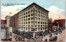 1920's Busy Corner 5Th And Broadway Los Angeles California CA Posted Postcard