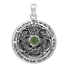 Moldavite Sterling Silver Moon Pentacle Pendant Wiccan Witch Pentagram Jewelry