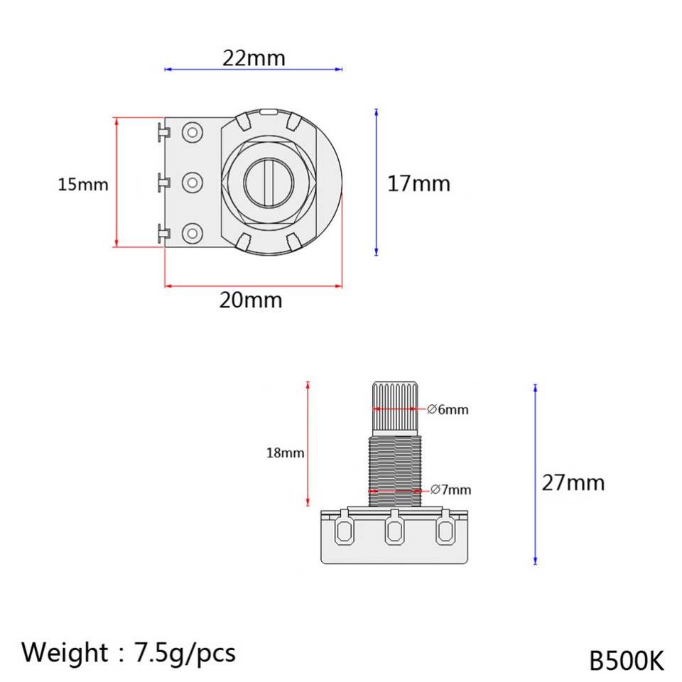 5 Pcs Electric Guitar Potentiometers Volume Taper Audiotaper Aluminum