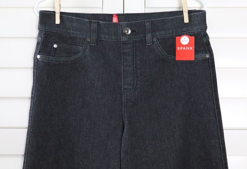 SPANX NWT $148 Wide Leg Stretch Pull On Denim Jeans Charcoal Size Large Petite - Picture 2 of 5