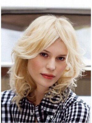 Easy Medium Layered Hairstyles With Welling Blond Wigs Women Natural Party Wigs
