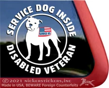 Service Dog Inside Disable Veteran Pit Bull Bully Type Dog Vinyl Window Decal
