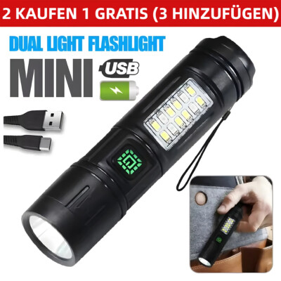 Mini LED Taschenlampe Aufladbar USB Super Hell Akku Seitenlicht 011 Small