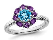 1.60 Carat ctw Blue Topaz  Amethyst Ring Sterling Silver