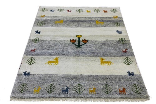 Cream & Gray Pictorial Tribal Indo-Gabbeh Rug Plush Wool Oriental Carpet 4X6 ft - Picture 2 of 18
